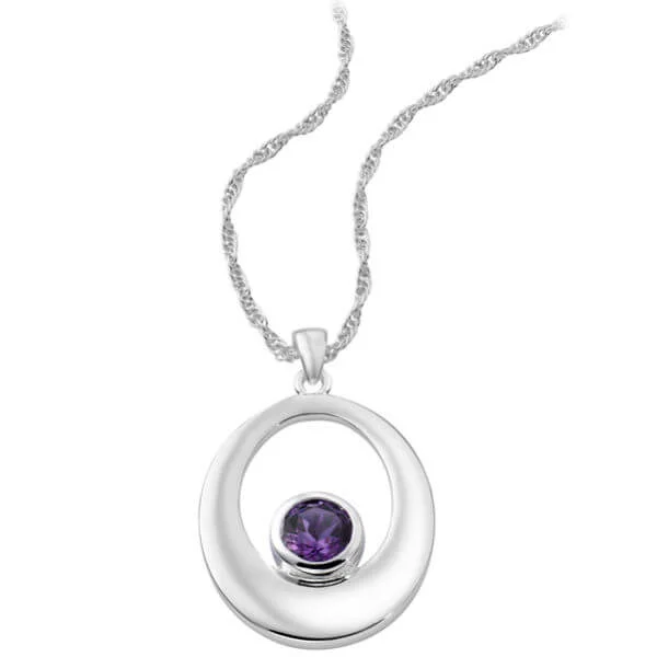 Silver Plated Oval Design Pendant With Round Amethyst Centre - One size Afbeelding 1