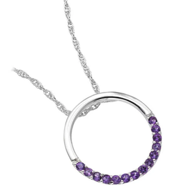 Silver Plated Circle Design Amethyst Pendant - One size Afbeelding 1