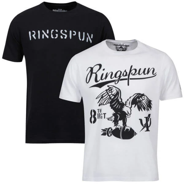 Ringspun Men's Graphic Printed T-Shirt Two pack White/Black Stalker - S - Zwart Afbeelding 1