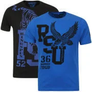 Ringspun Men's Graphic Printed T-Shirt Two pack Black/Royal Harlem - M - Royal Afbeelding 1