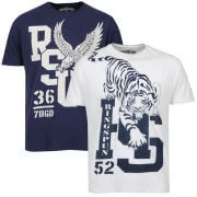 Ringspun Men's Graphic Printed T-Shirt Two packWhite/Navy Harlem - S - Blauw Afbeelding 1
