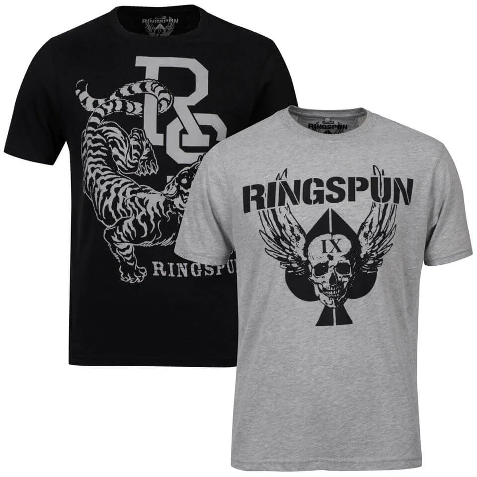 Ringspun Men's Graphic Printed T-Shirt Two pack Grey Marl/Black Westate - S Afbeelding 1