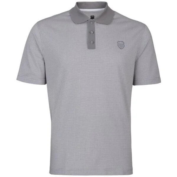 K-Swiss Men's Check Jacquard Polo Shirt - White/Stingray - S - White/Stingray Afbeelding 1