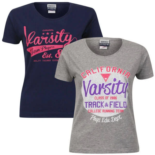 Varsity Team Players Women's 2-Pack T-Shirt - Grey California/Navy Swoosh - S - Grey/Navy Afbeelding 1