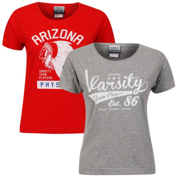 Varsity Team Players Women's 2-Pack T-Shirt - Grey Swoosh/Red Arizona - S - Grijs/Rood Afbeelding 1