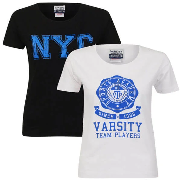 Varsity Team Players Women's 2-Pack T-Shirt - White Sophomore/Black NYC - S - White/Black Afbeelding 1