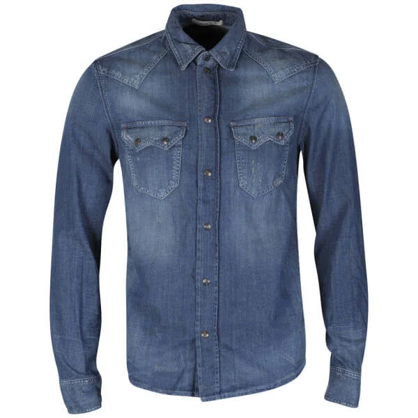 Pepe Men's Newton Western Denim Shirt - Blue Denim - M - Blue Denim Afbeelding 1