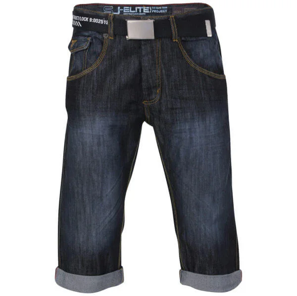 Smith & Jones Men's Belted Trip Denim Shorts - Darkwash - 28 waist - Darkwash Afbeelding 1