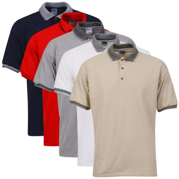 Gildan Men's 5-Pack Polo Shirts - White/Navy/Trim Red/Grey/Sand - S - White/Navy/Trim Red/Grey/Sand Afbeelding 1