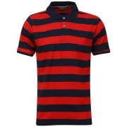 Brave Soul Men's Huxley Polo Stripe T-Shirt - Navy/Red - S - Navy/Red Afbeelding 1
