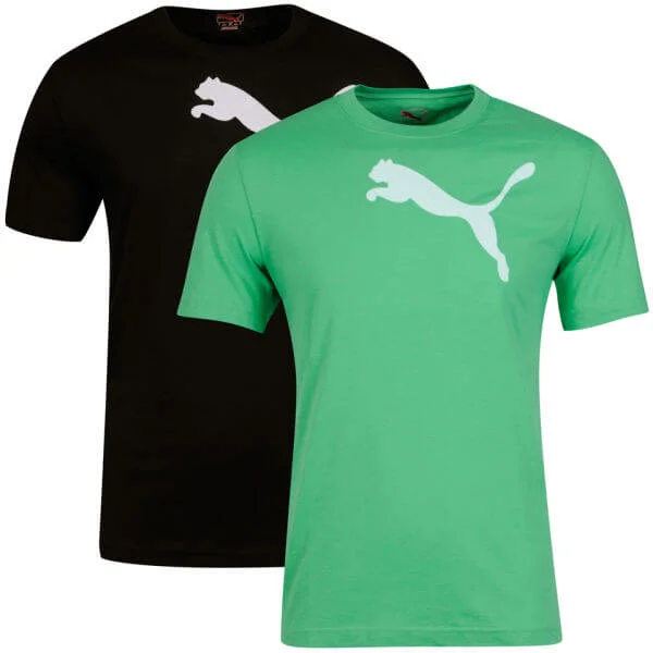 Puma Men's 2 - Pack T - Shirts Black/Green - S - Black/Green Afbeelding 1