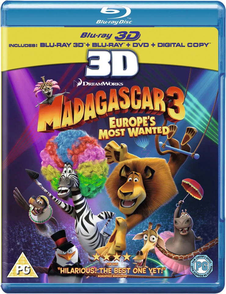 Madagascar 3: Europes Most Wanted 3D (3D Blu-Ray, 2D Blu-Ray, DVD en Digital Copy) Afbeelding 1