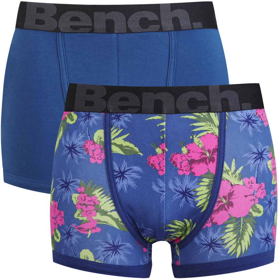 Bench Men's 2 Pack Hibiscus Print Boxers - Navy/Red - S - Navy/Red Afbeelding 1