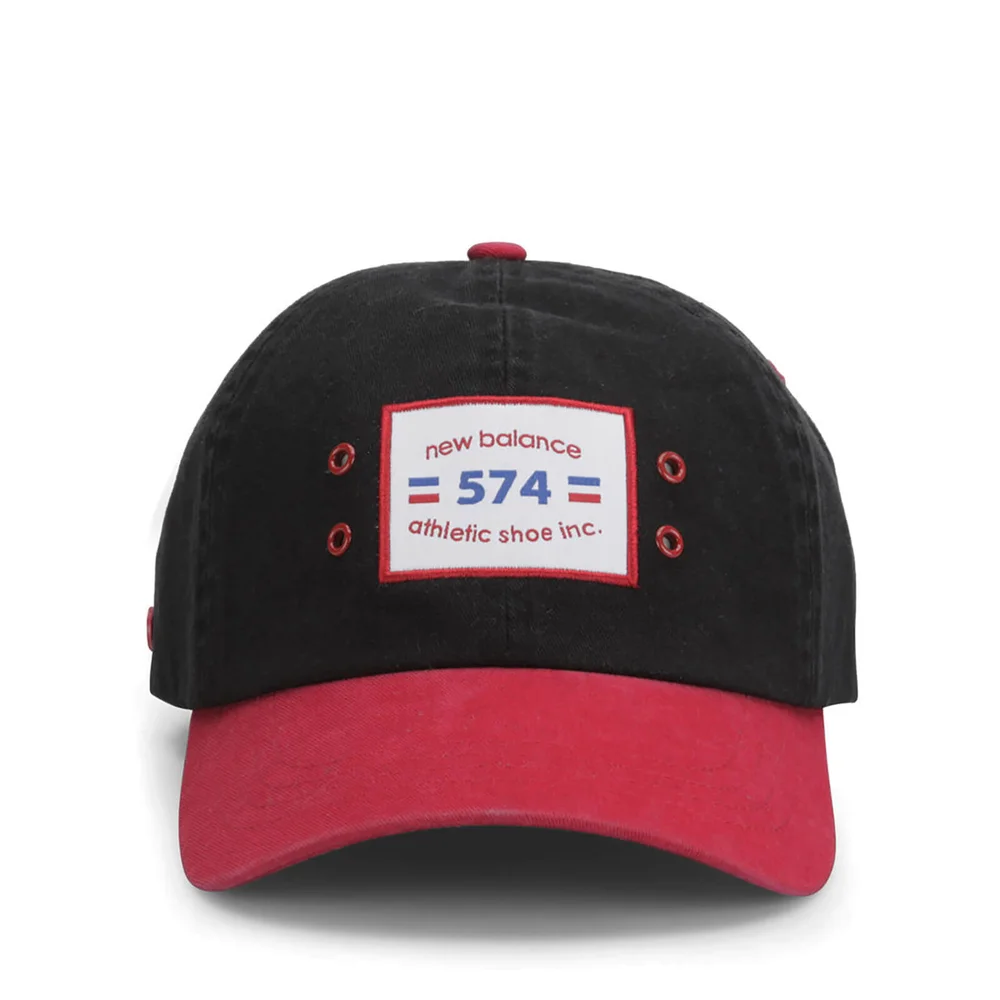 New Balance Unisex Ball Park 6 Panel Baseball Cap - Cotton Twill Black/Red Afbeelding 1