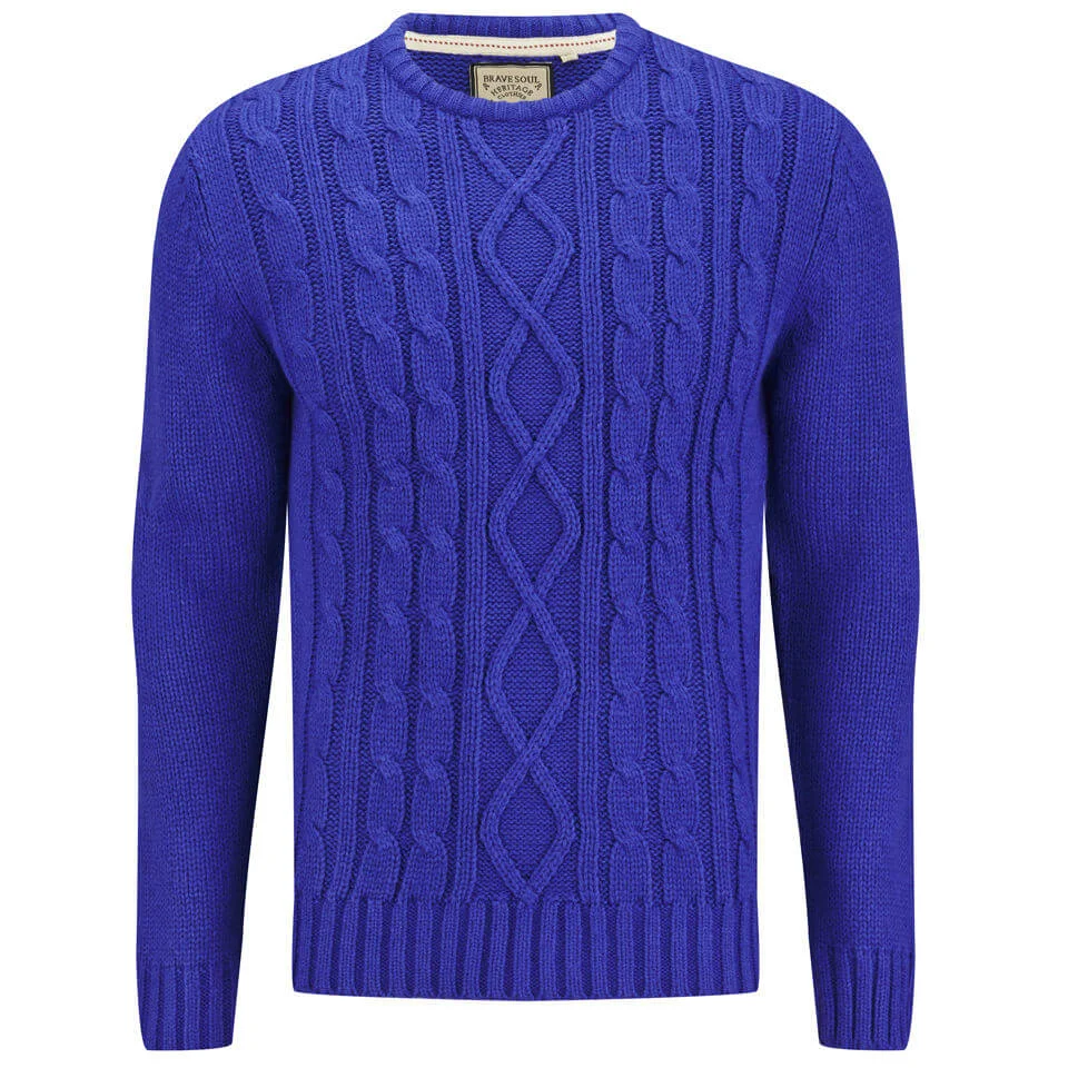 Brave Soul Men's Ludwig Cable Knitted Jumper - Blue - S - Blauw Afbeelding 1