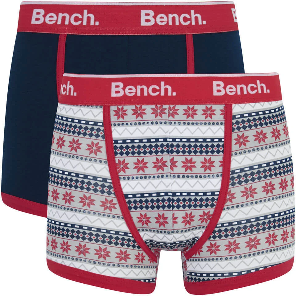 Bench Men's 2 Pack Fairisle Fashion Trunks - Navy/Red - S - Navy/Red Afbeelding 1
