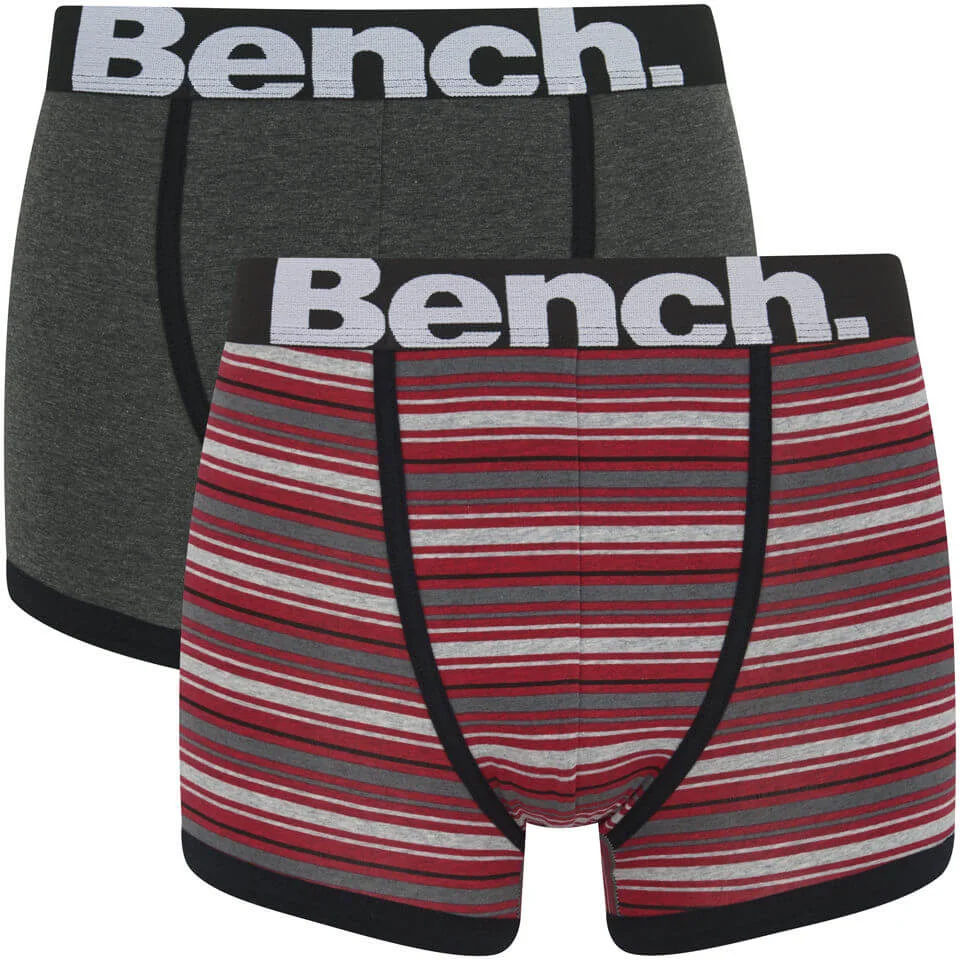 Bench Men's 2 Pack Stripe Fashion Trunks - Grey/Red - S - Grijs/Rood Afbeelding 1