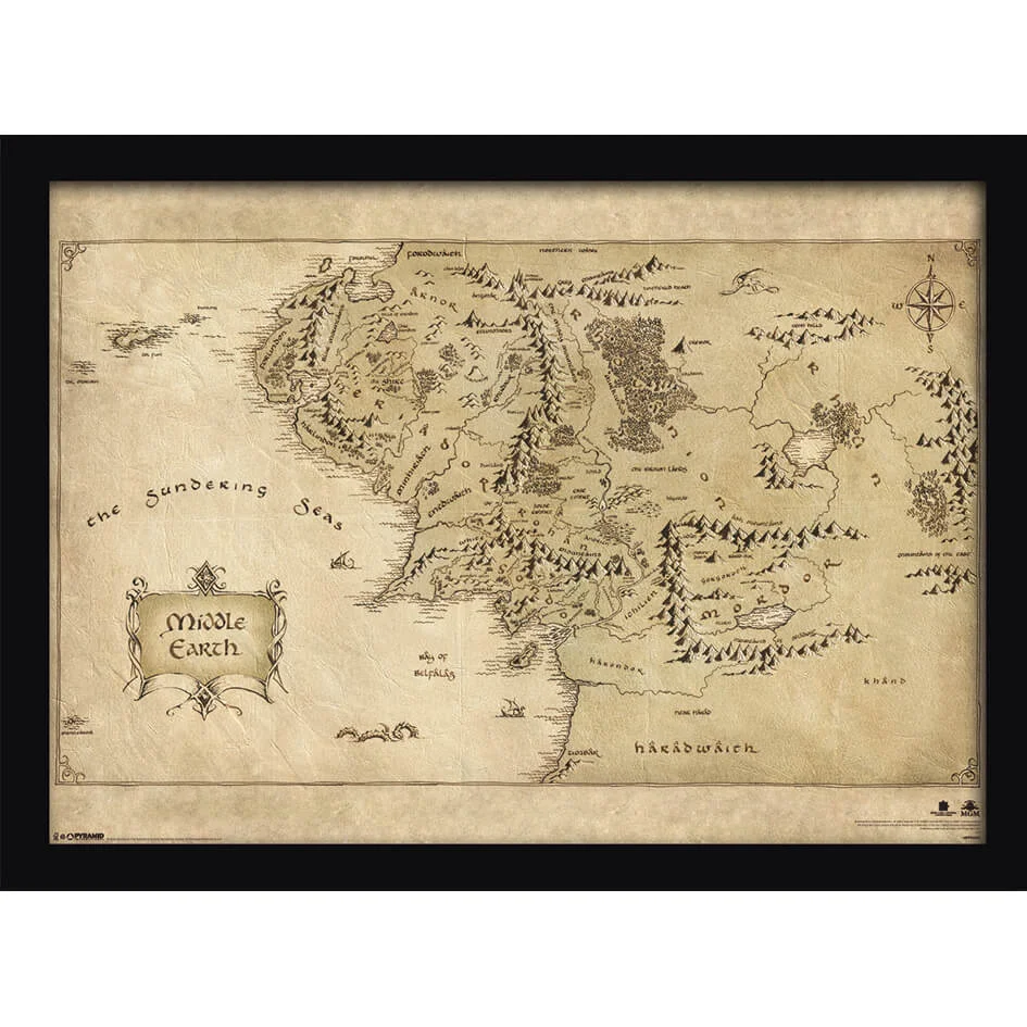 The Hobbit Middle Earth Map Framed Print (30x40) Afbeelding 1