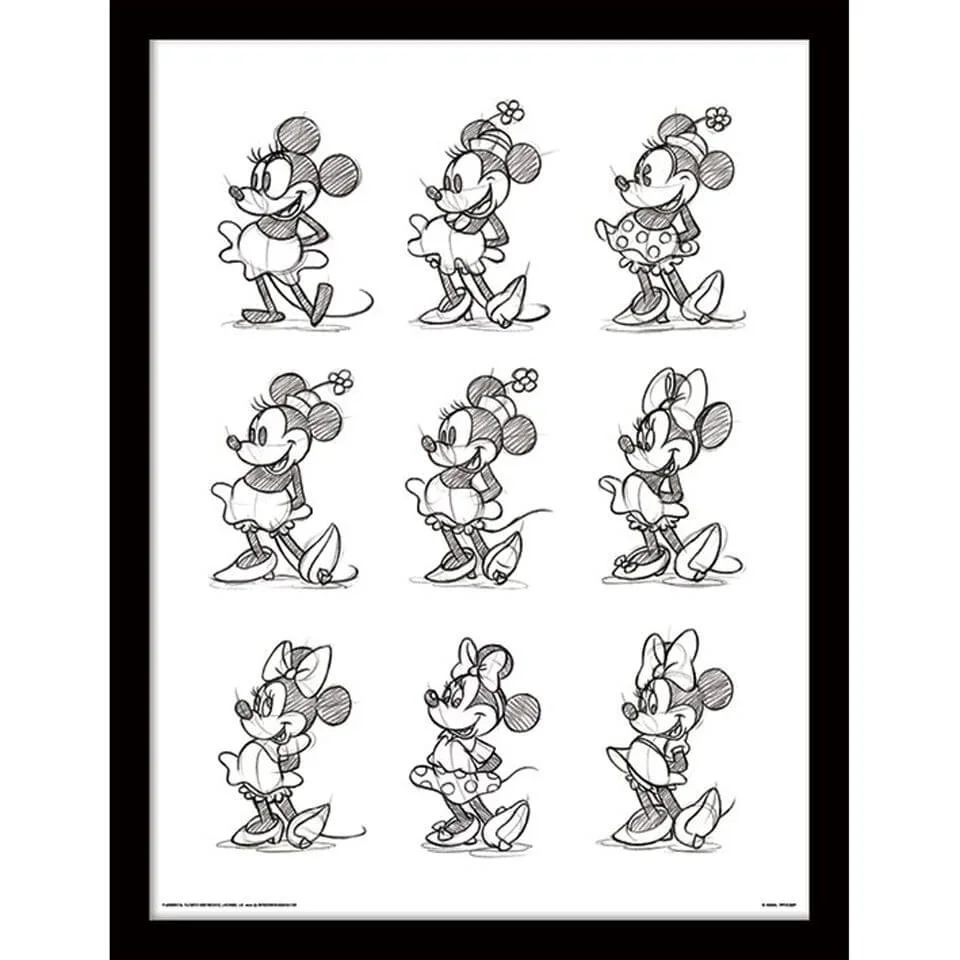 Minnie Mouse Sketched - Framed 30x40cm Print Afbeelding 1