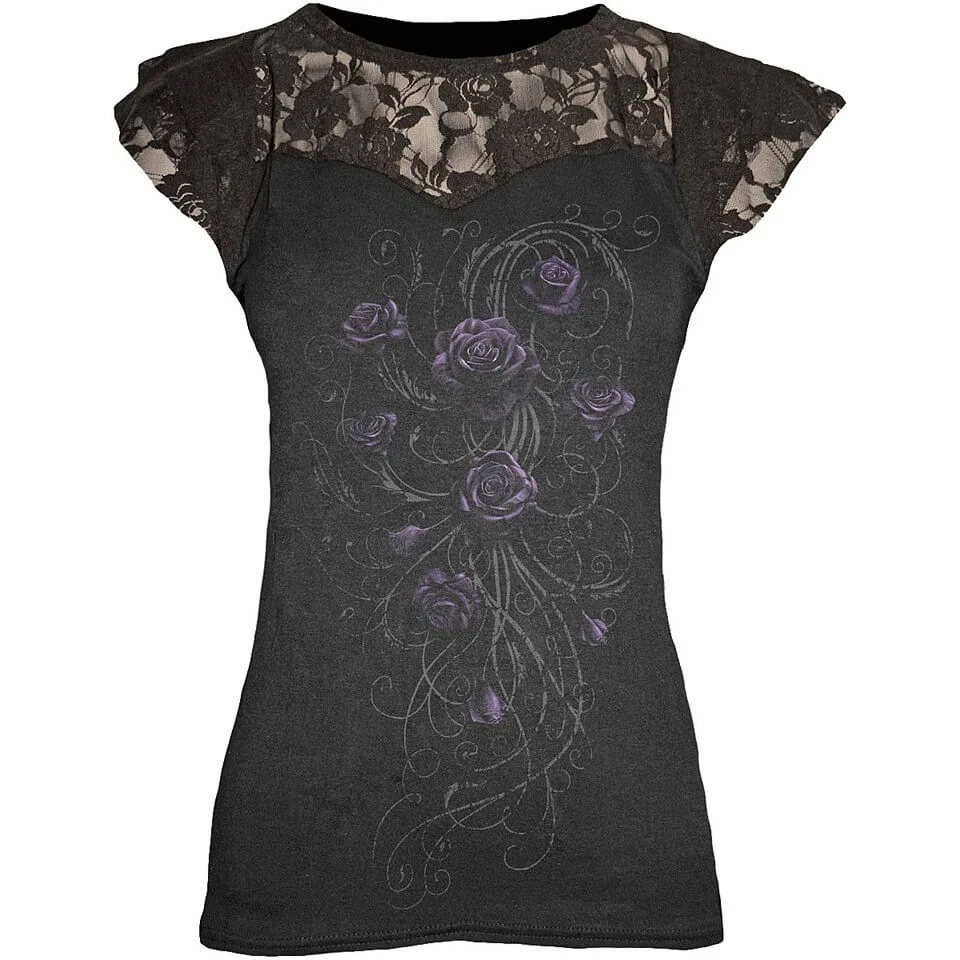 Spiral Women's ENTWINED Lace Layered Cap Sleeve Top - Black - M - Zwart Afbeelding 1