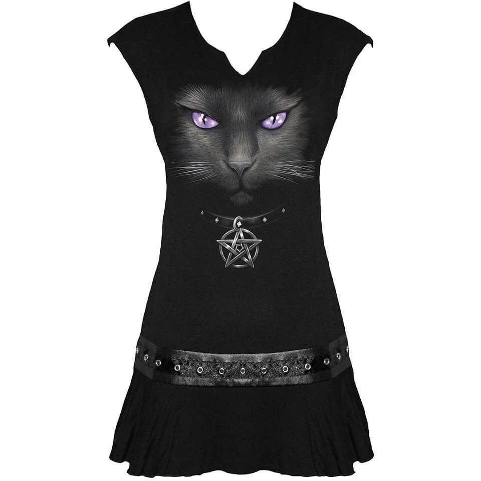 Spiral Women's BLACK CAT Stud Waist Mini Dress - Black - M - Zwart Afbeelding 1