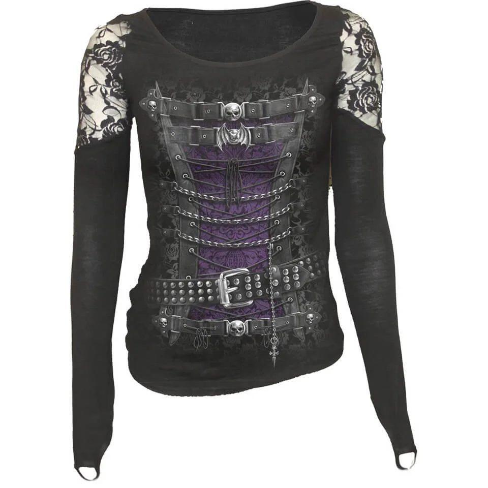 Spiral Women's WAISTED CORSET Shoulder Lace Top - Black - M Afbeelding 1