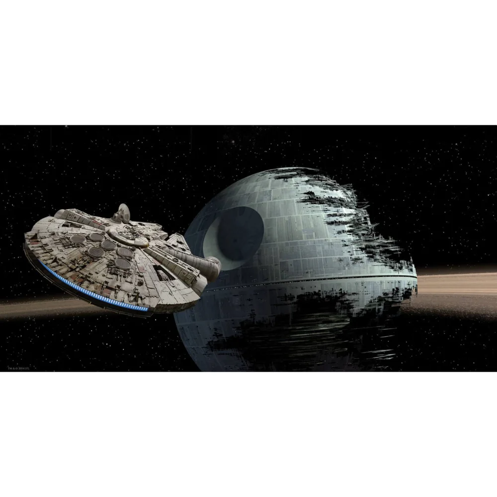 Star Wars Glass Poster - Millenium Falcon vs. Death Star (50 x 25cm) Afbeelding 1