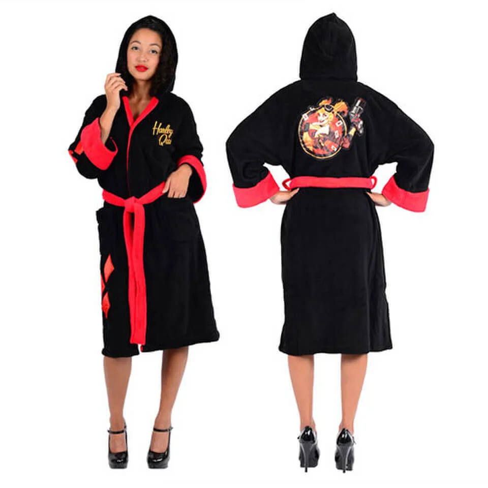 DC Comics Women's Bombshells Harley Quinn Fleece Bathrobe - Black Afbeelding 1