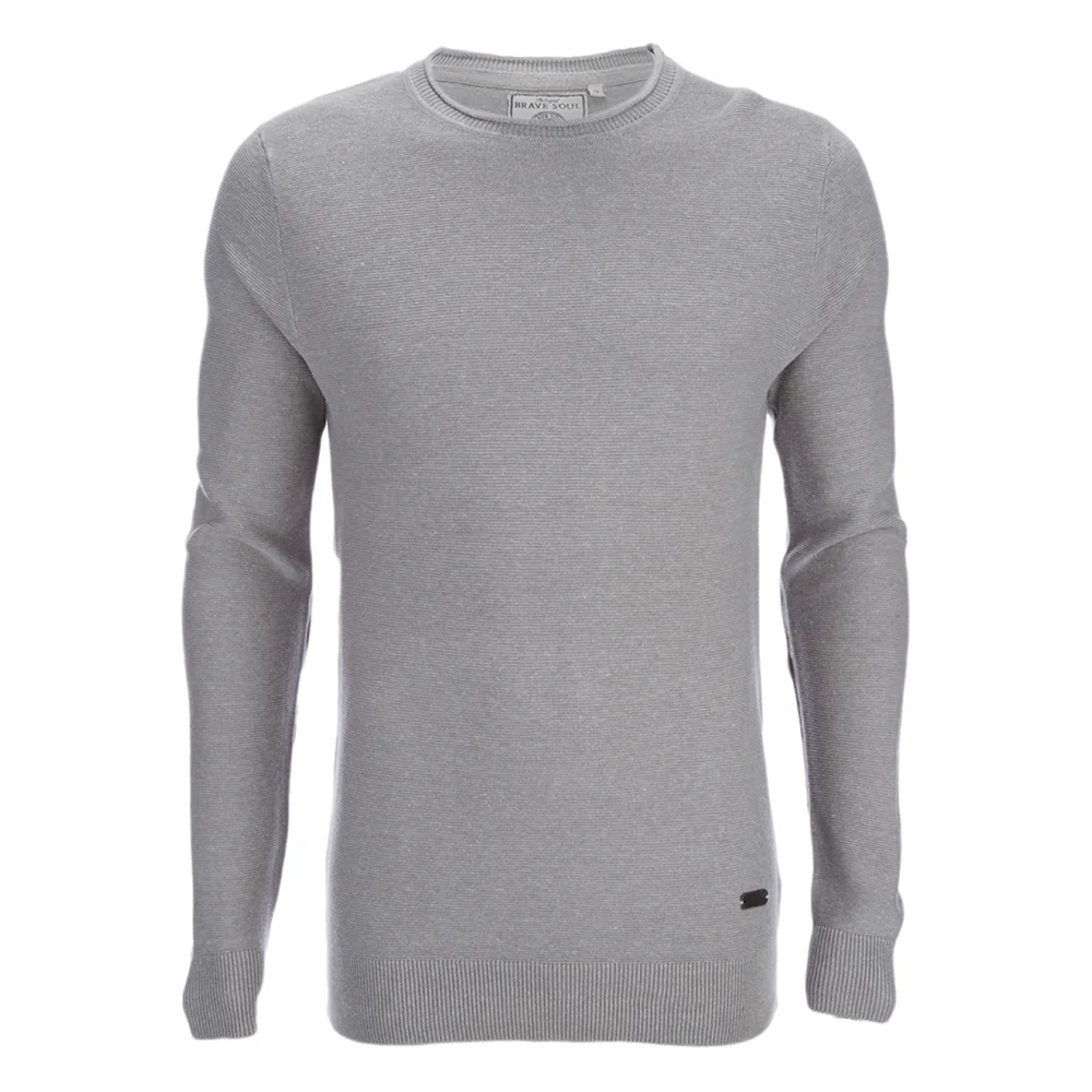Brave Soul Men's Warren Roll Edge Jumper - Silver Grey - S - Grijs Afbeelding 1
