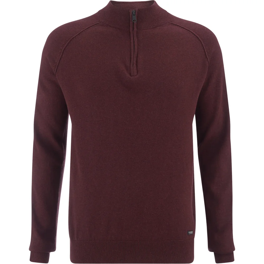 Threadbare Men's Annakin Quarter Zip Funnel Neck Knitted Jumper - Burgundy Marl - S - Burgundy Afbeelding 1