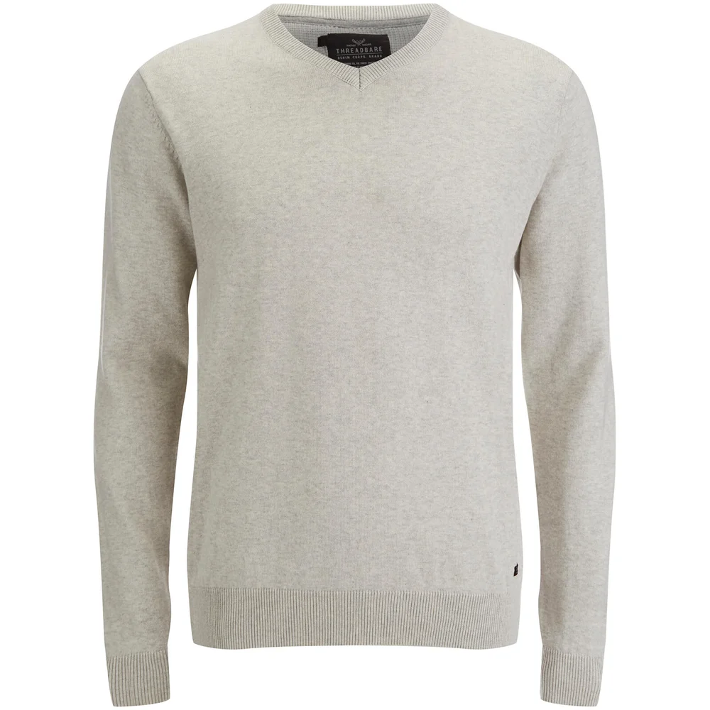 Threadbare Men's Bleak Cotton V-Neck Jumper - Oatmeal Marl - S - Steen Afbeelding 1