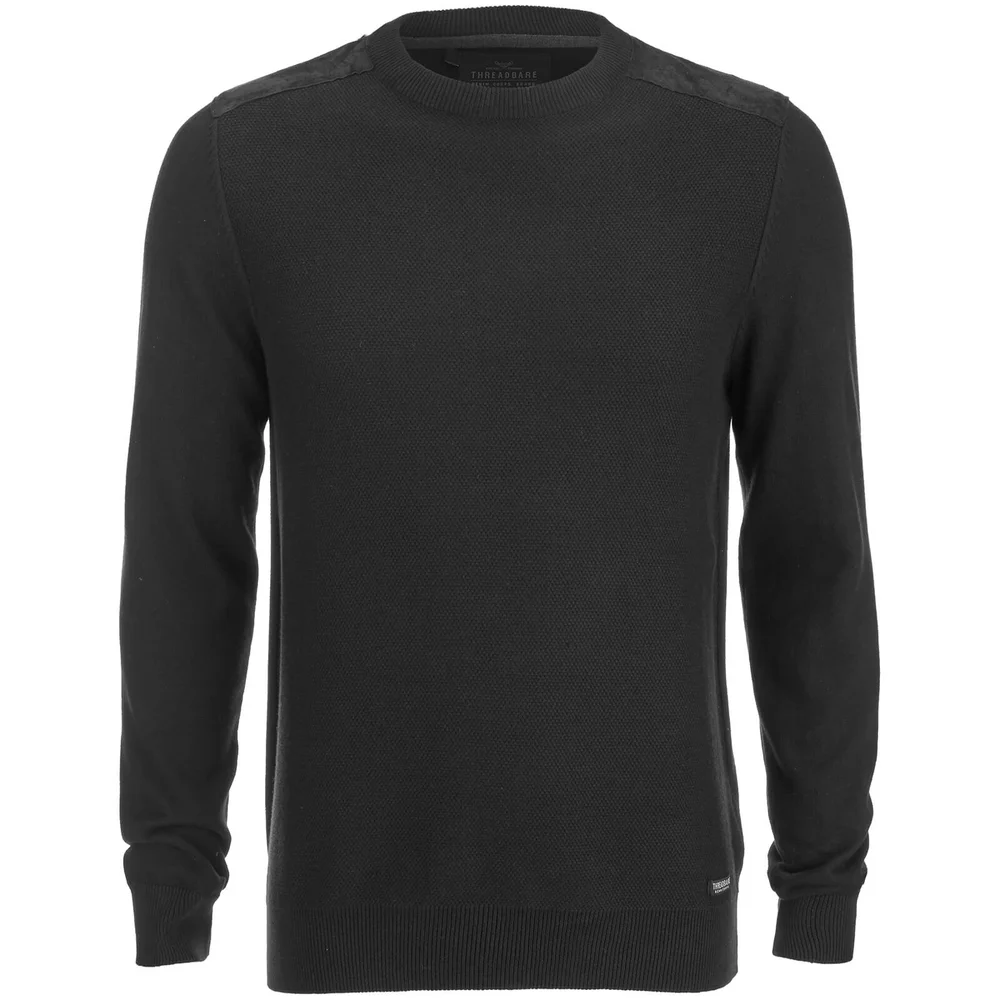 Threadbare Men's Quaker Waffle Shoulder Panel Jumper - Black - S - Zwart Afbeelding 1