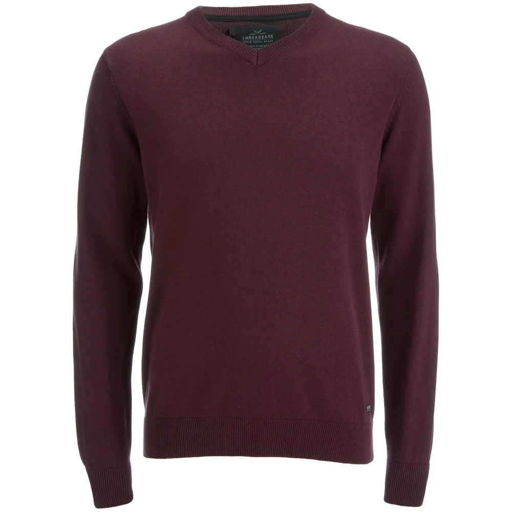 Threadbare Men's Bleak Cotton V-Neck Jumper - Burgundy - S - Burgundy Afbeelding 1