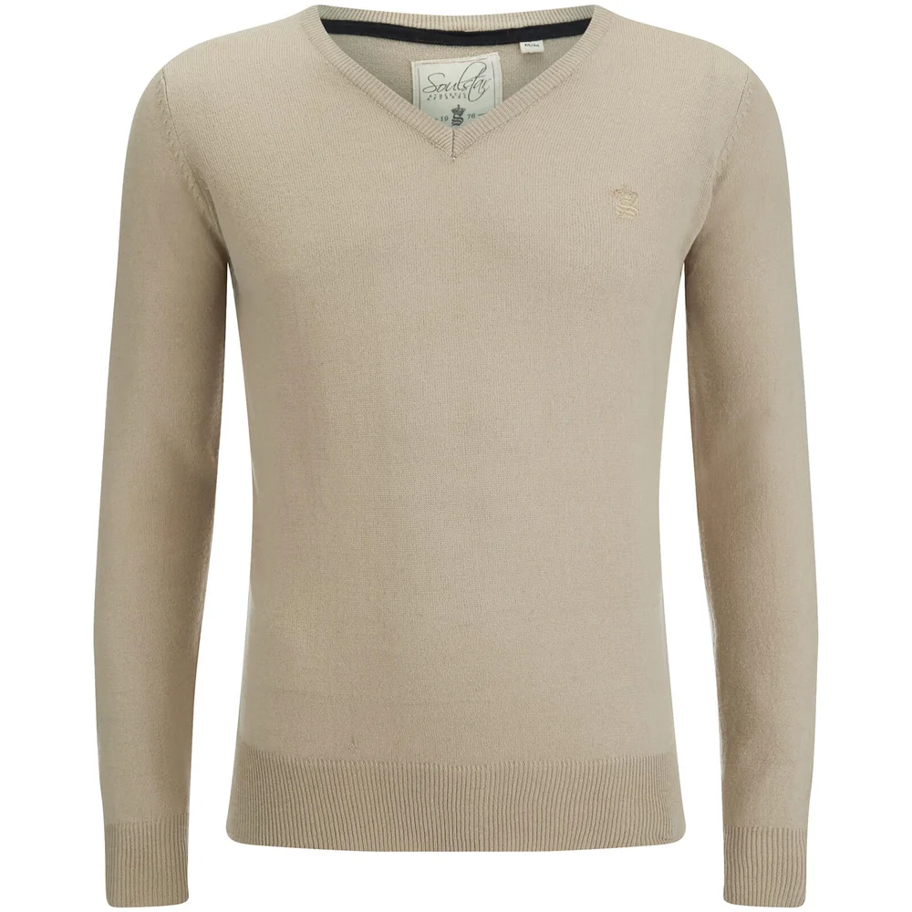 Soul Star Men's Alpha V Neck Jumper - Stone - M - Steen Afbeelding 1