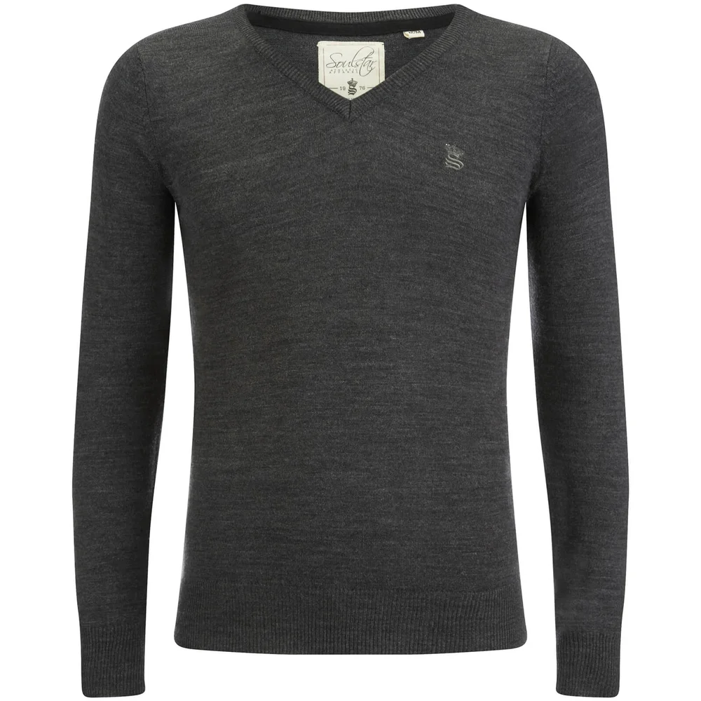 Soul Star Men's Alpha V Neck Jumper - Charcoal Melange - M - Grijs Afbeelding 1