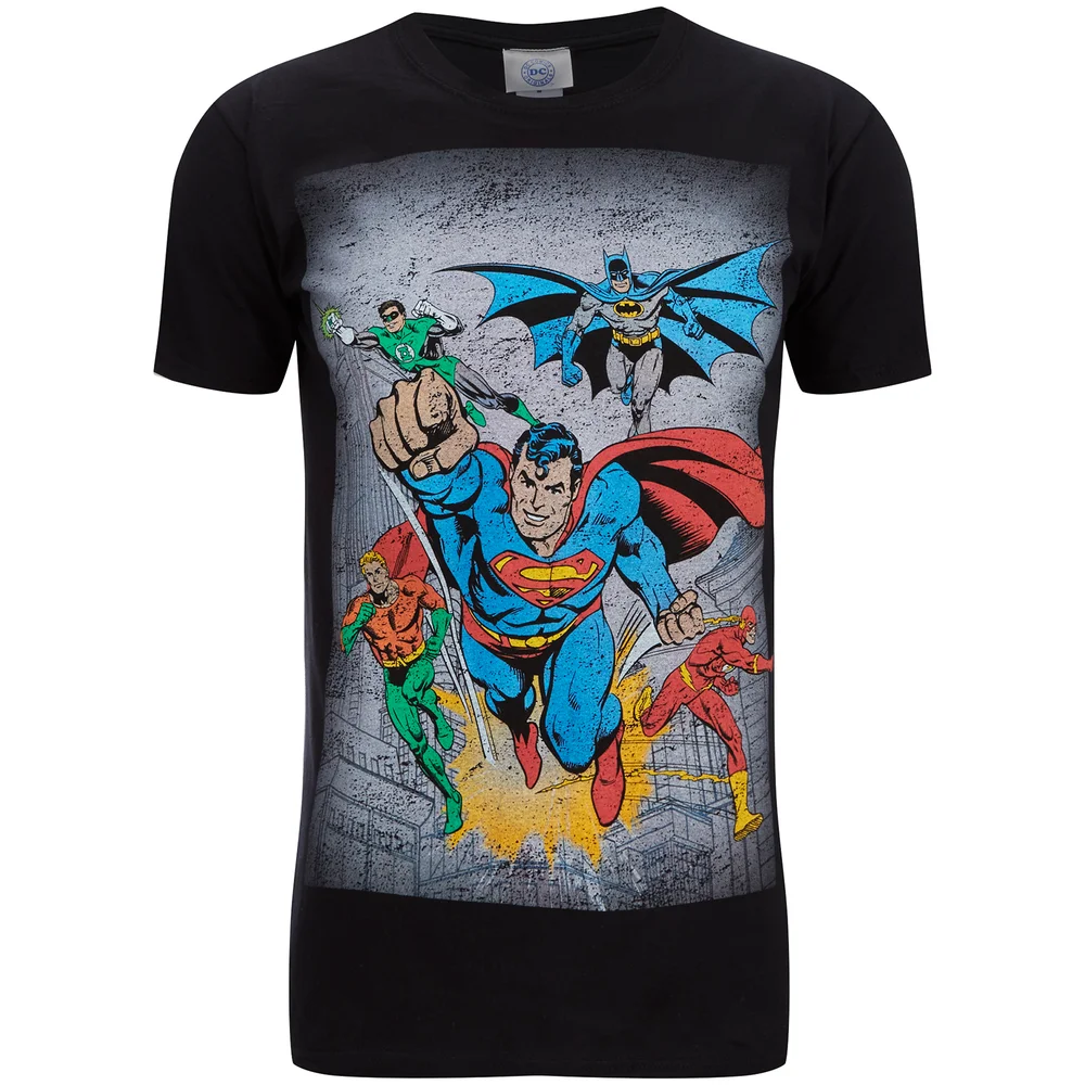 DC Comics Superhero Flying Heren T-Shirt - Zwart - S Afbeelding 1