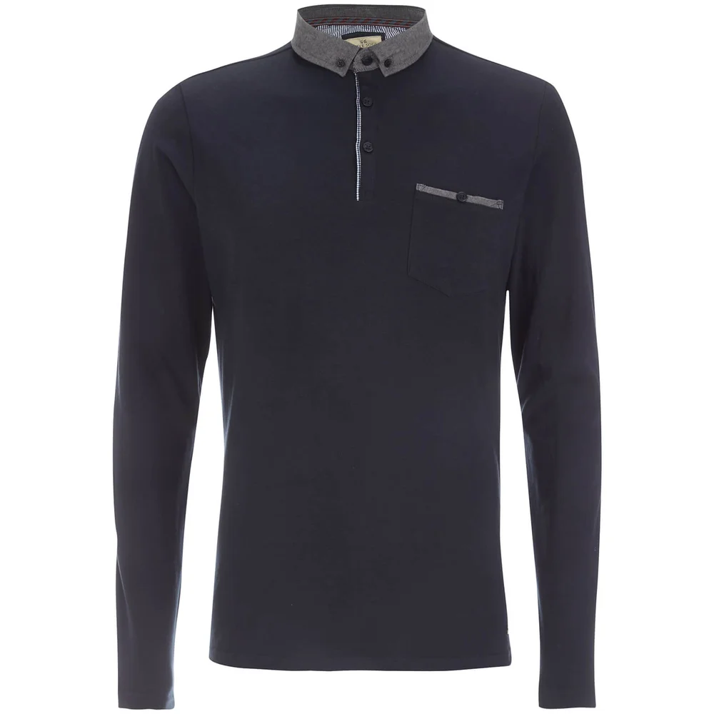 Brave Soul Men's Hera Long Sleeve Polo Shirt - Navy - S - Navy blauw Afbeelding 1