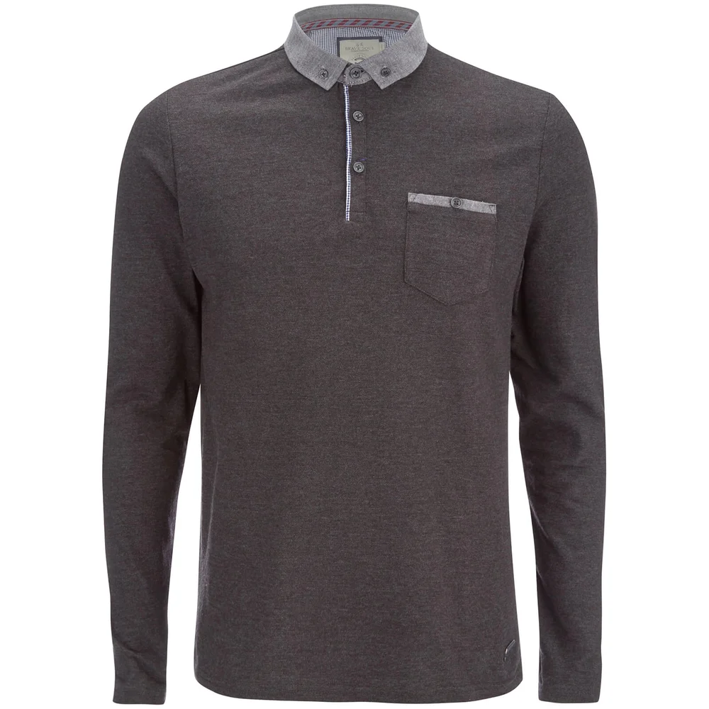 Brave Soul Men's Hera Long Sleeve Polo Shirt - Charcoal - S - Grijs Afbeelding 1