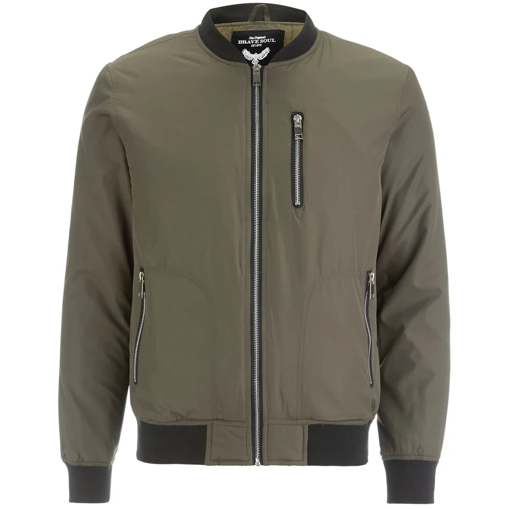 Brave Soul Men's Darrell Padded Bomber Jacket - Khaki - S - Groen Afbeelding 1