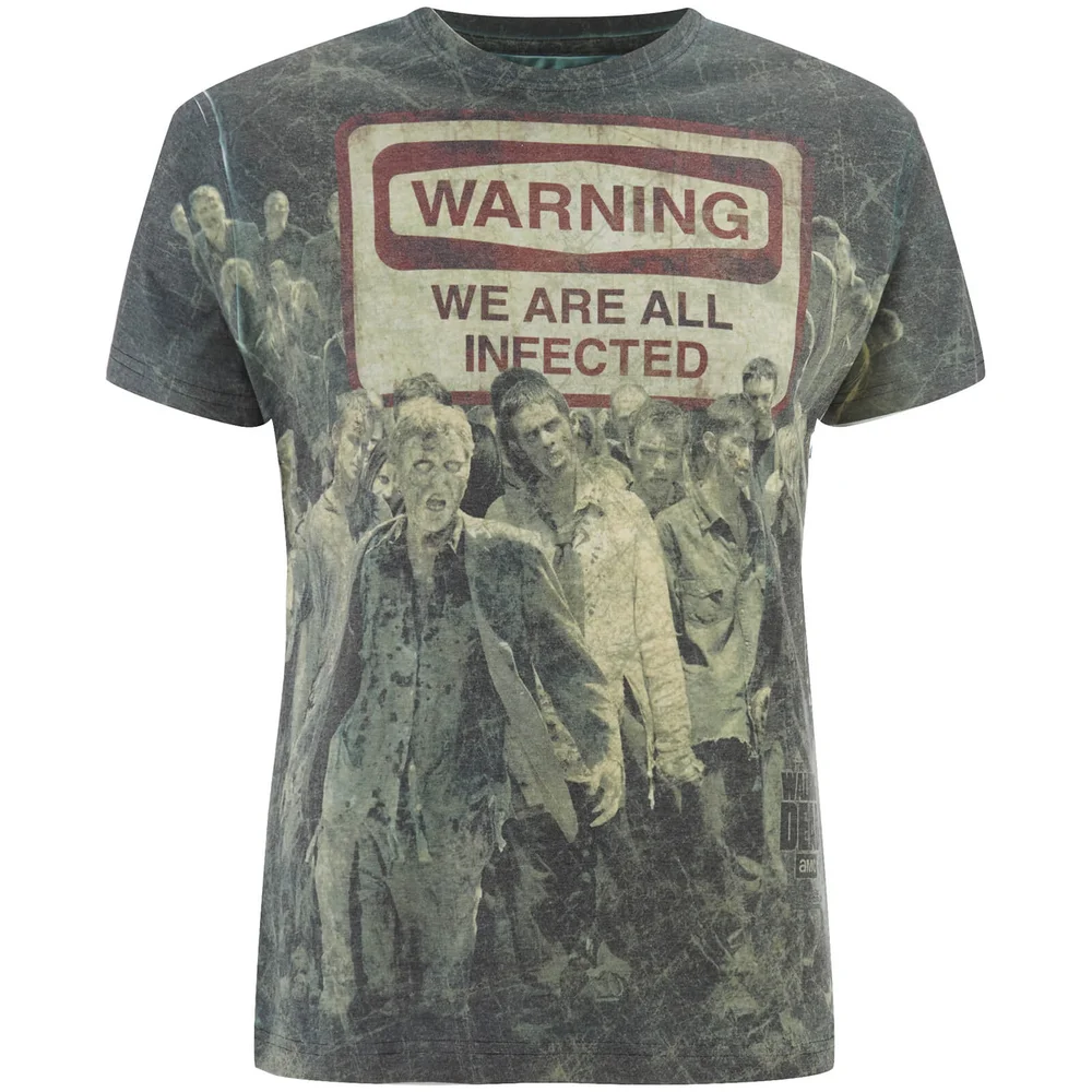 The Walking Dead Warning Zombies Heren T-Shirt - Wit - S - Zwart Afbeelding 1