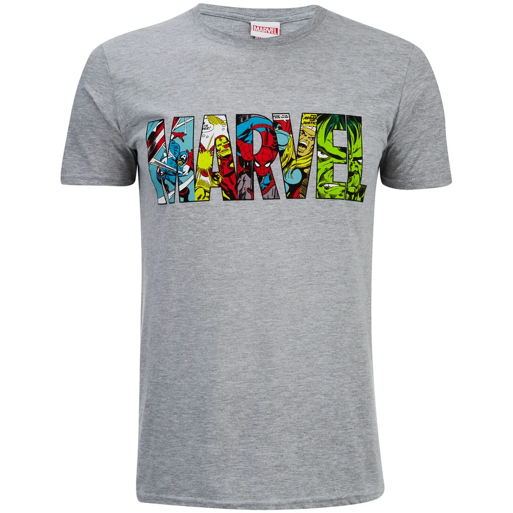 Marvel Comic Strip Logo Heren T-Shirt - Lichtgrijs - S - Grijs Afbeelding 1
