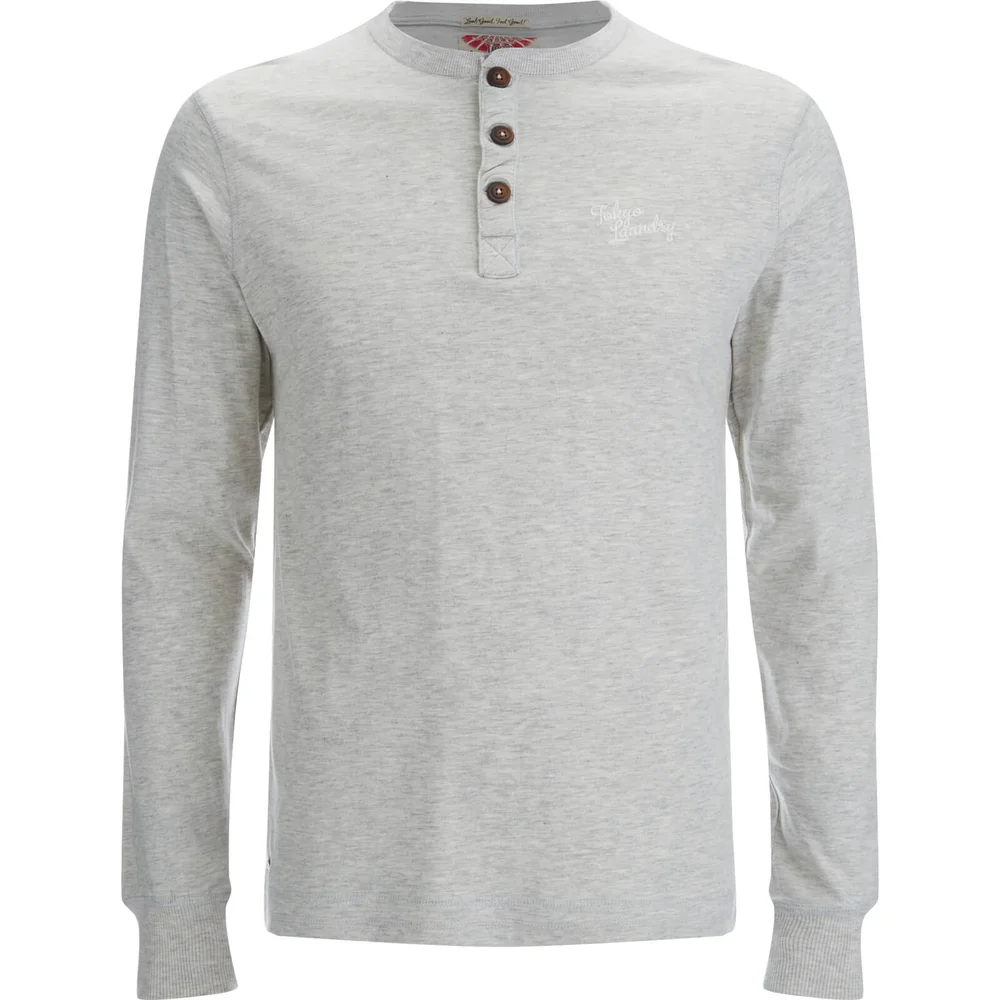 Tokyo Laundry Men's Timber Henley Long Sleeve Top - Oatgrey Marl - S - beige Afbeelding 1