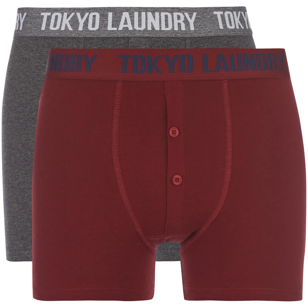 Tokyo Laundry Men's Coomer 2 Pack Boxers - Oxblood/Charcoal Marl - S - Red/Grey Afbeelding 1
