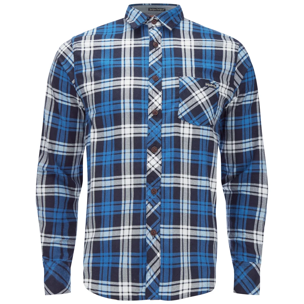 Tokyo Laundry Men's Carlsson Flannel Long Sleeve Shirt - True Blue - S - Blauw Afbeelding 1