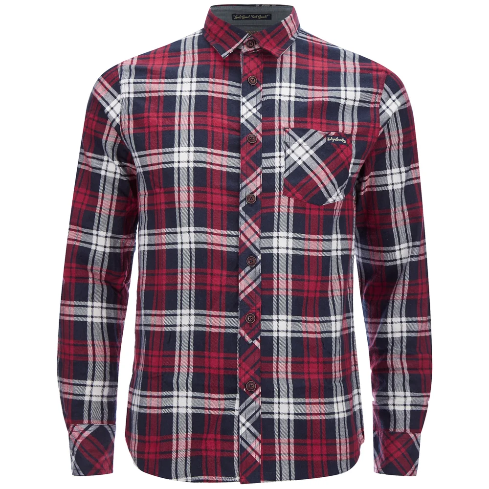 Tokyo Laundry Men's Carlsson Flannel Long Sleeve Shirt - Deep Red - S - Rood Afbeelding 1