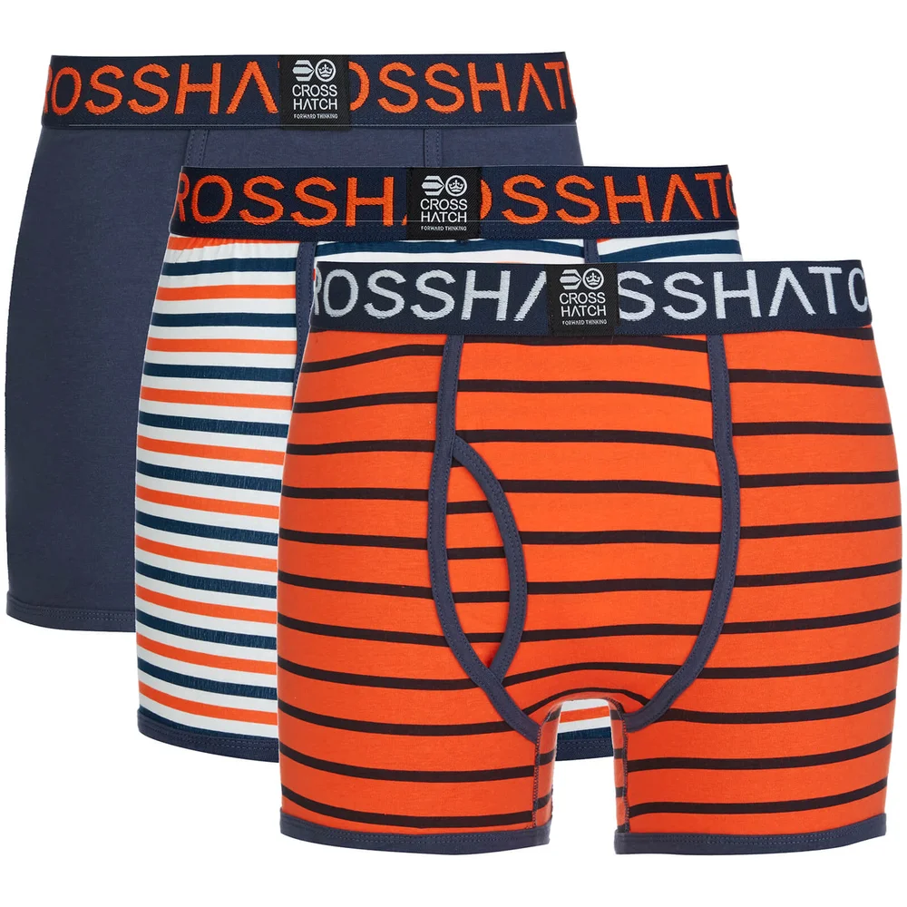 Crosshatch Men's 3 Pack All Sync Striped Boxers - Mood Indigo/Red Orange - S - Blauw/Oranje Afbeelding 1
