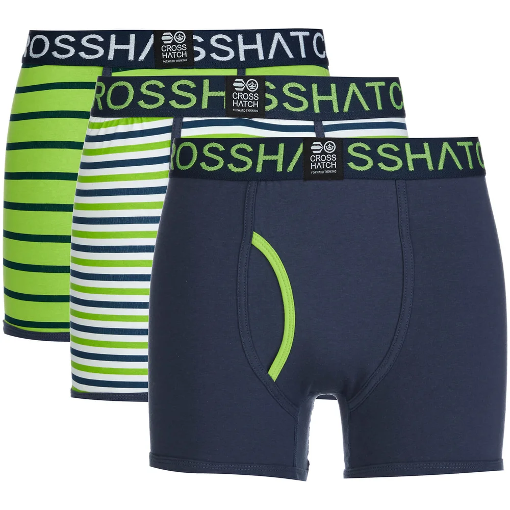 Crosshatch Men's 3 Pack All Sync Striped Boxers - Mood Indigo/Jasmine Green - S - Blue/Green Afbeelding 1