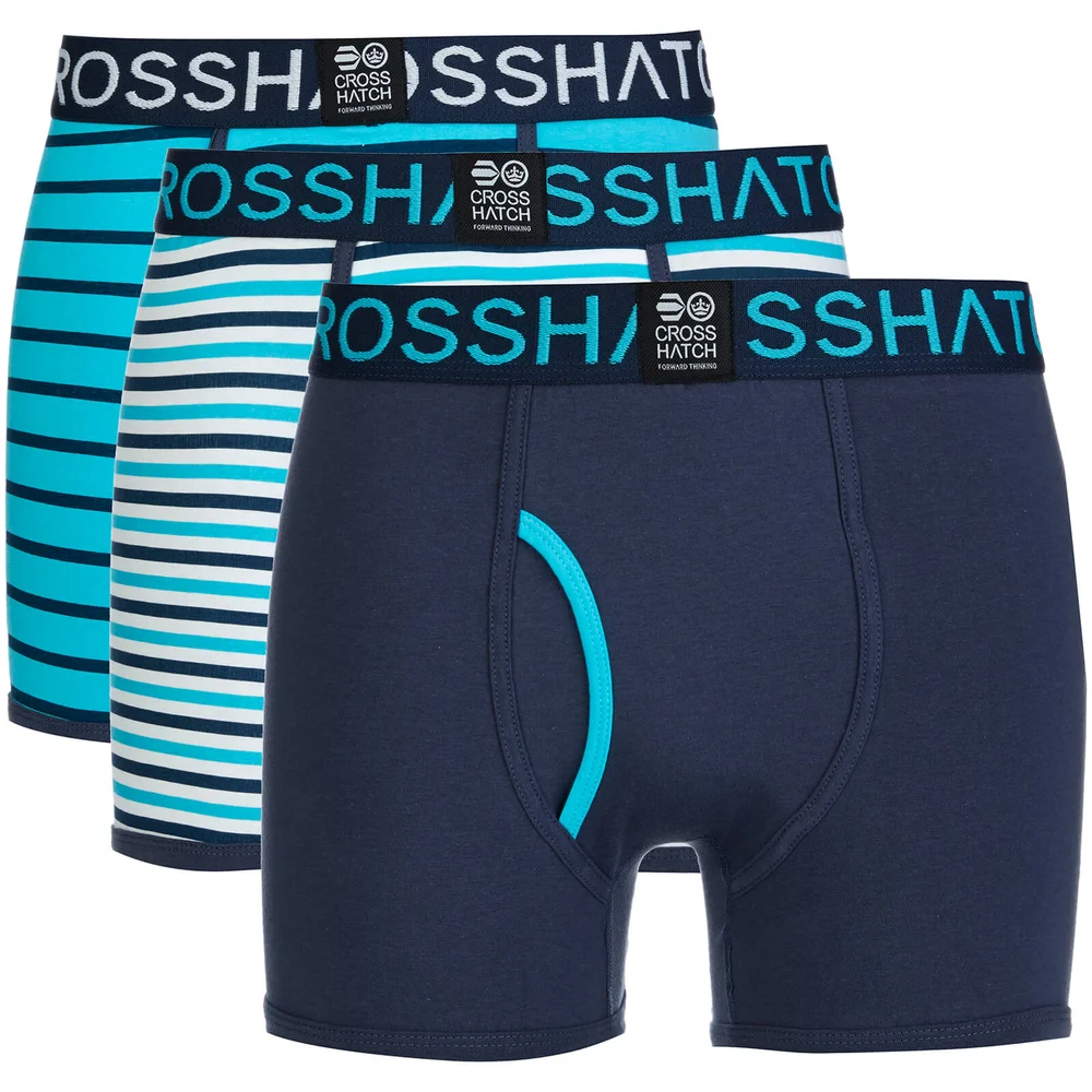 Crosshatch Men's 3 Pack All Sync Striped Boxers - Mood Indigo/Scuba Blue - S - Blauw Afbeelding 1