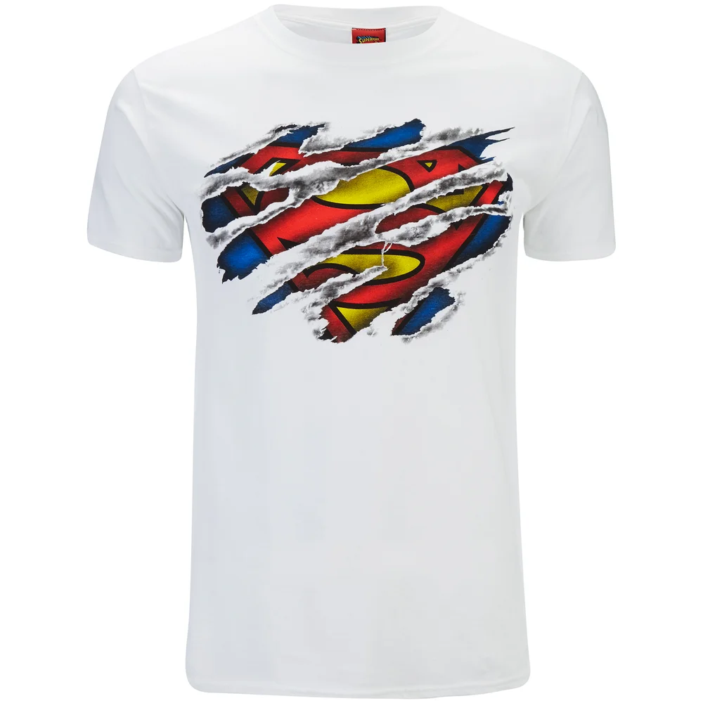 DC Comics Superman Torn Logo Heren T-Shirt - Wit - S - Wit Afbeelding 1