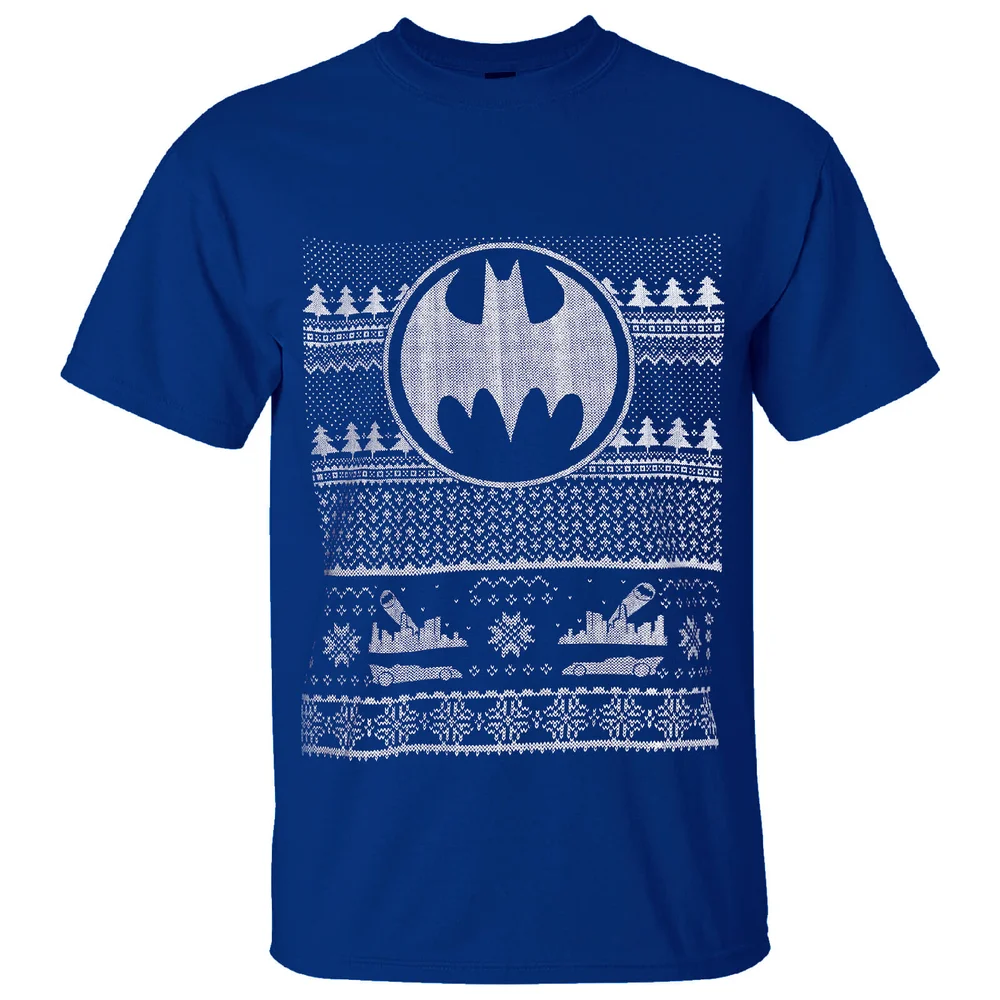 DC Comics Batman Fairisle Christmas Heren T-Shirt -Blauw - S Afbeelding 1